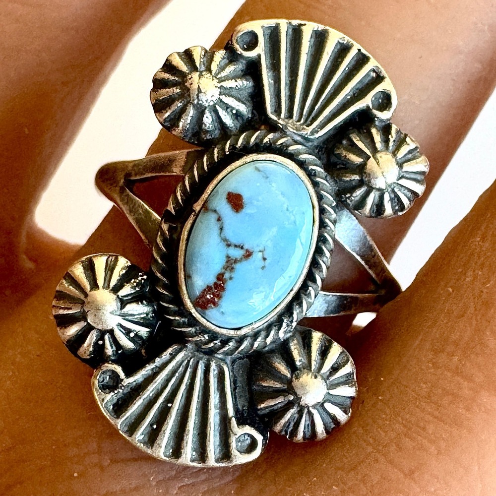Navajo Golden Hills Turquoise Ring Sz 9 Sterling Blue Native American Handmade